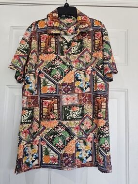 Shore Men's Multicolor Tropical Patchwork PoloBohemian  Shirt Size Medium{bx6}